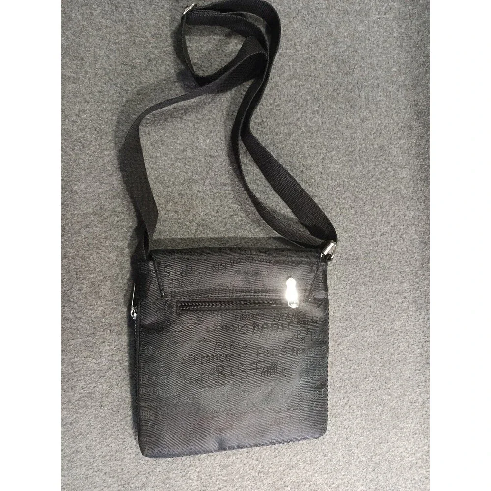 Tour Paris France All Black All Over Print Black Shoulder Sling Purse Adjustable